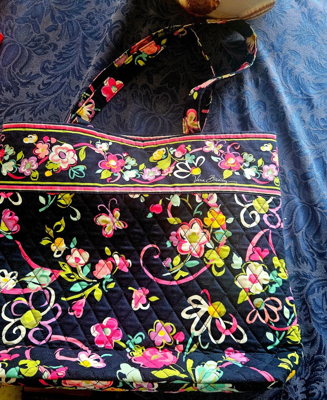 Vera Bradley Floral Tote Bag Zip Top Pink Lined Interior Inner Pockets