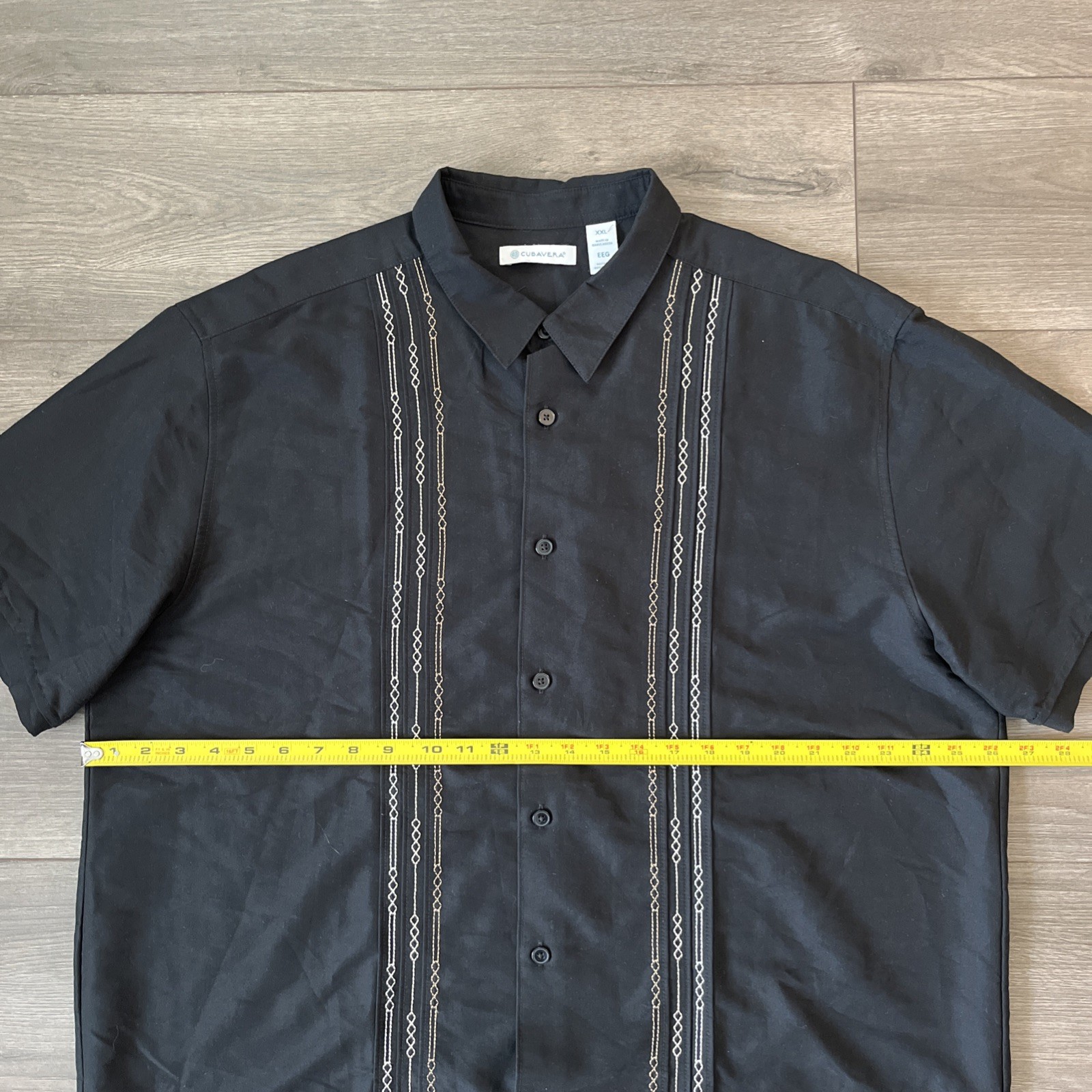 Cubavera Mens 2XL Button Up Short Sleeve Shirt Black Embroidered