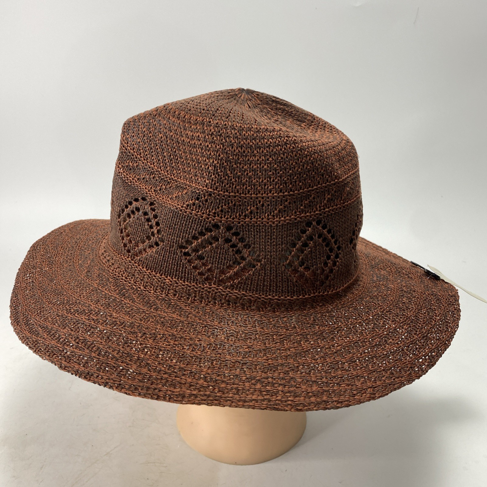 Francesca’s Hat Sun Floppy Womens One Size Brown Open Diamond Weave Wide Brim
