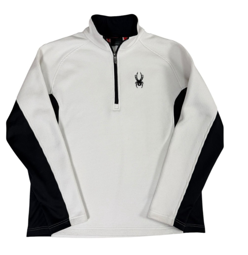 Spyder Mens Large Core Sweater Half Zip Pullover Waffle Knit White Black Outdoor