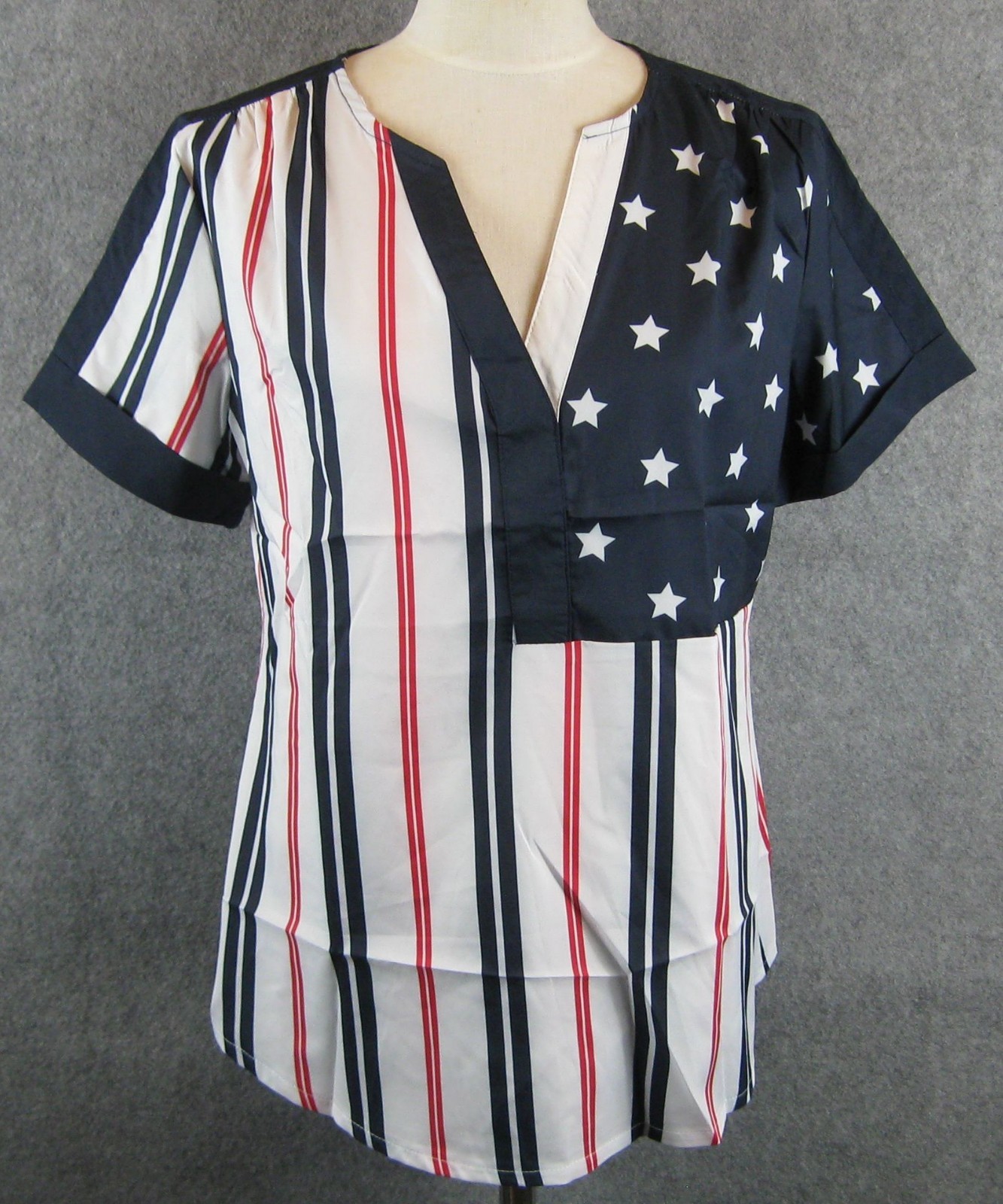 Women’s Stars & Stripes Top Sz L Red White Blue Patriotic