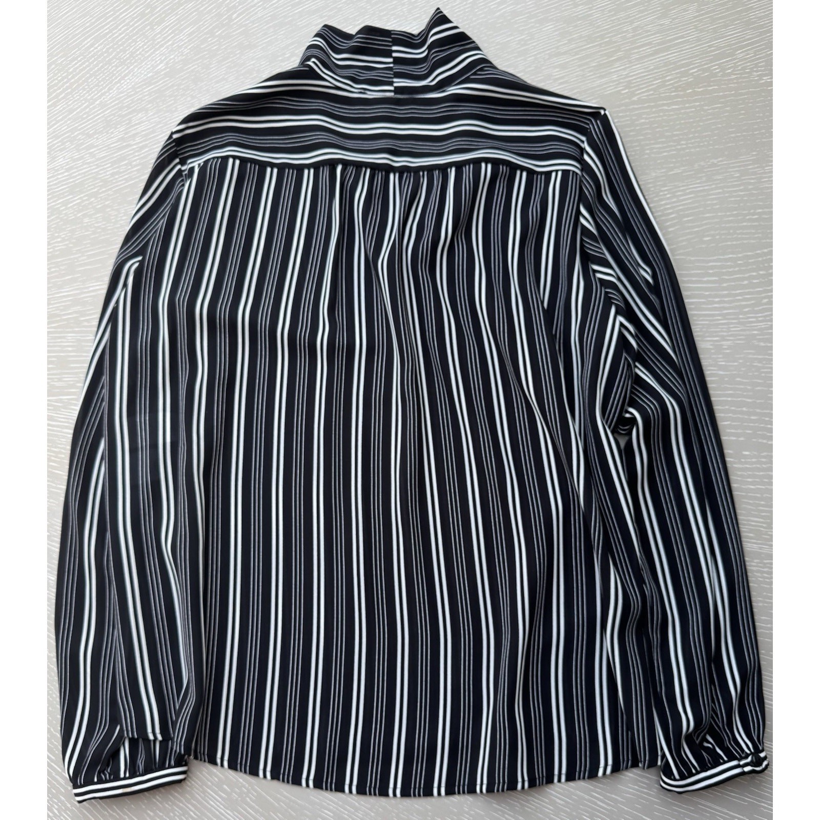 Nine West Women XL Black White Striped Draped Open Front Blouse Top