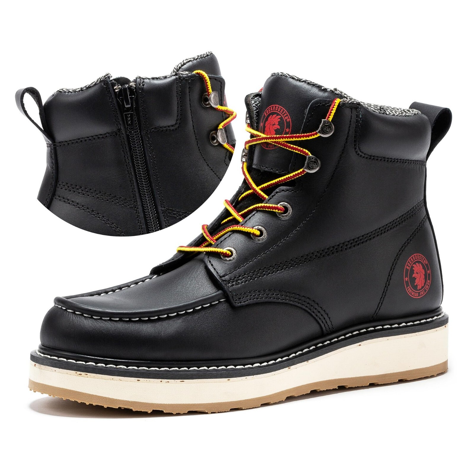 ROCKROOSTER Medium 6″ Side-Zipper Wedge Boots for Men, Lightweight Soft Toe Shoe