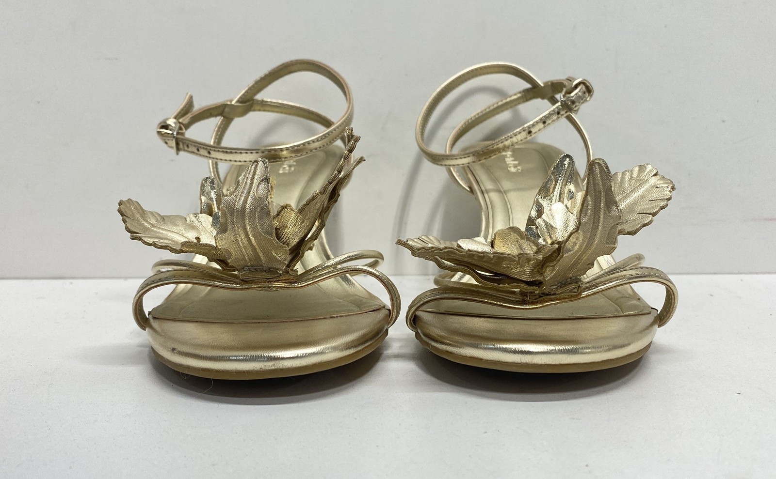 Open Edit Gold Metallic Floral Leaf Strappy Kitten Heel Women’s Sandals Size 8M