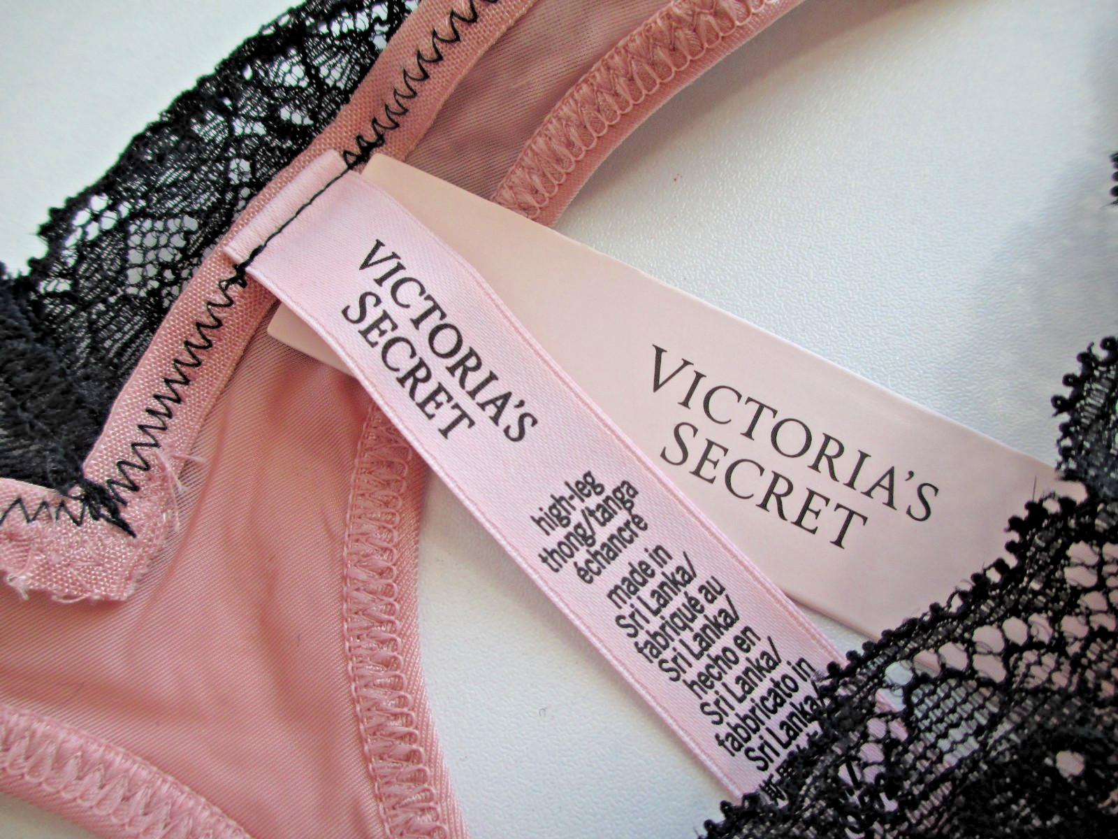 VICTORIA’S SECRET VERY SEXY High Leg Thong Panty S M L XL Pink Black Lace Trim