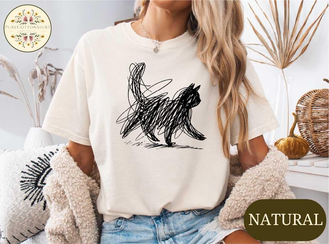 Abstract Line Cat Shirt Minimal Sketch Cat Tee Artsy Cat Lover Gift