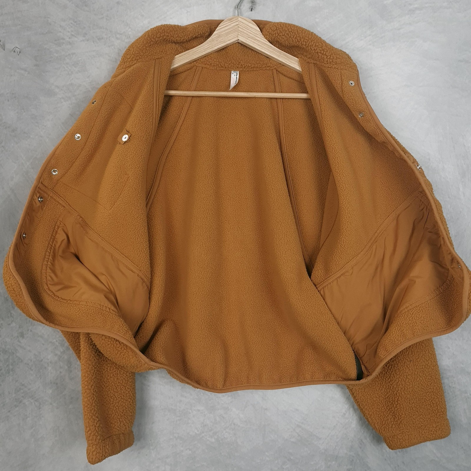 FP Movement Jacket Womens XS Brown Fleece Snap Front Zip Pockets Oversized