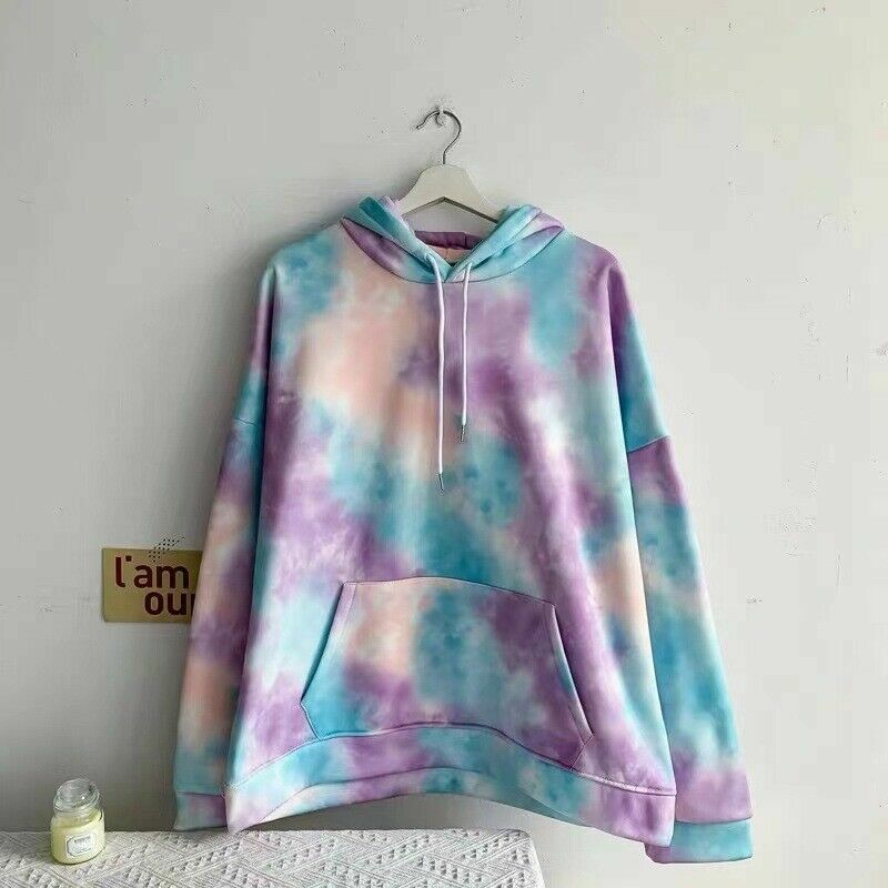 Adult Hoodie Tie Dye Casual Pullover Drawstring Front Pocket Hooded Sweatshirt