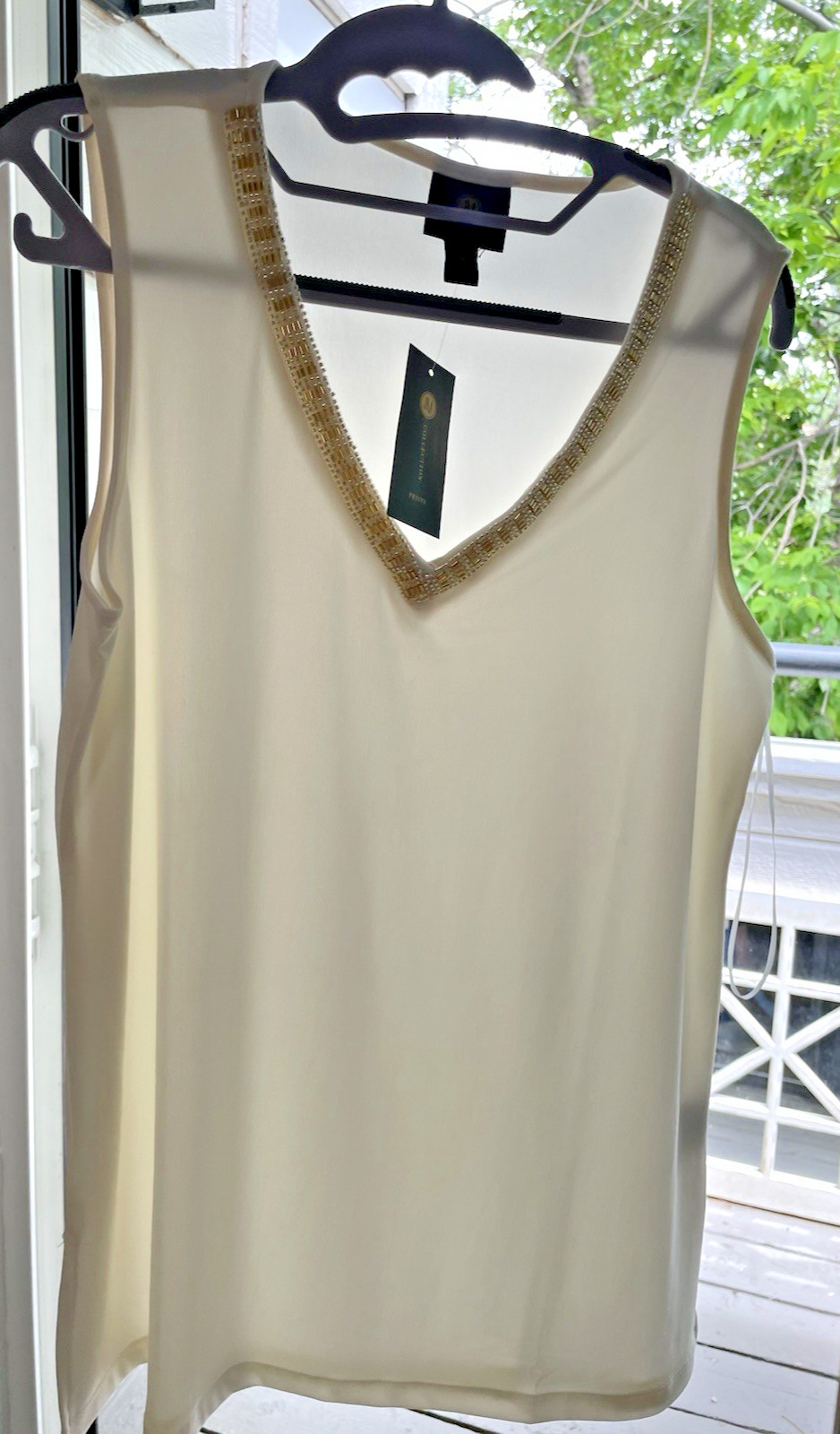 Alfani Sleeveless Shirt Golden Hour, Crystal Metallic Beading Size PM, NWT