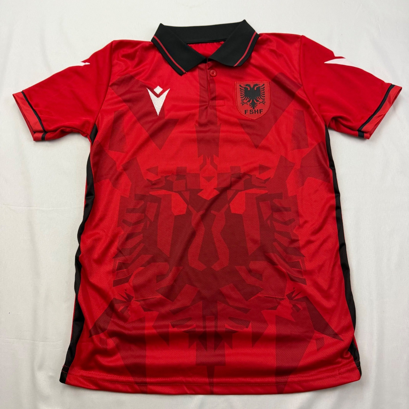 Macron Soccer Jersey Kids 152 Red Albania National Team FSHF Polo Shirt