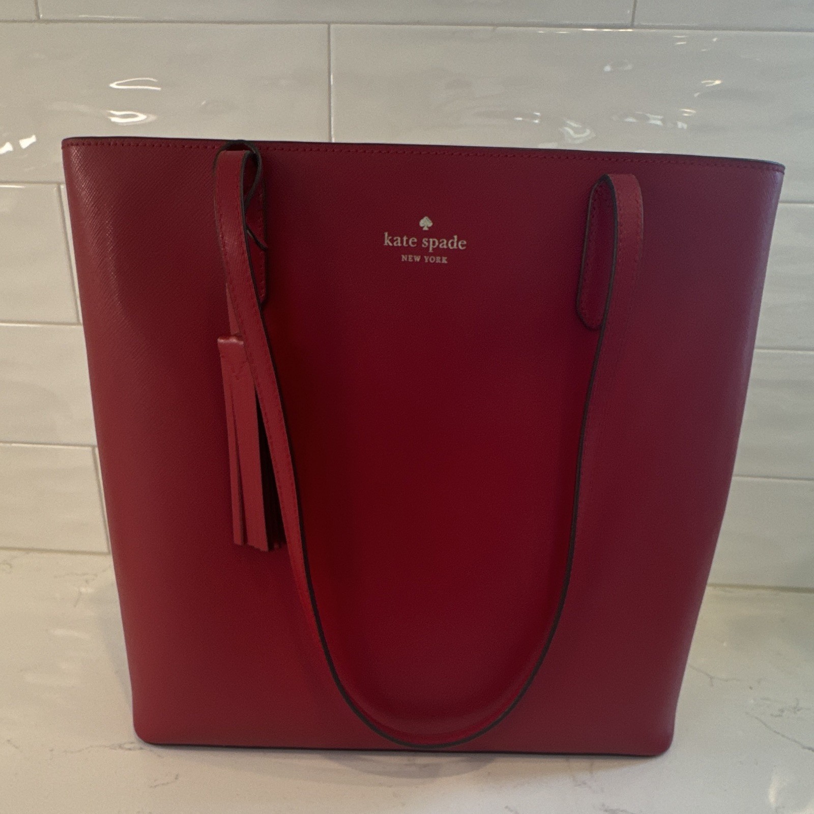 Kate Spade New York Red Large Tote Shoulder Strap Open Top Lined Tassel