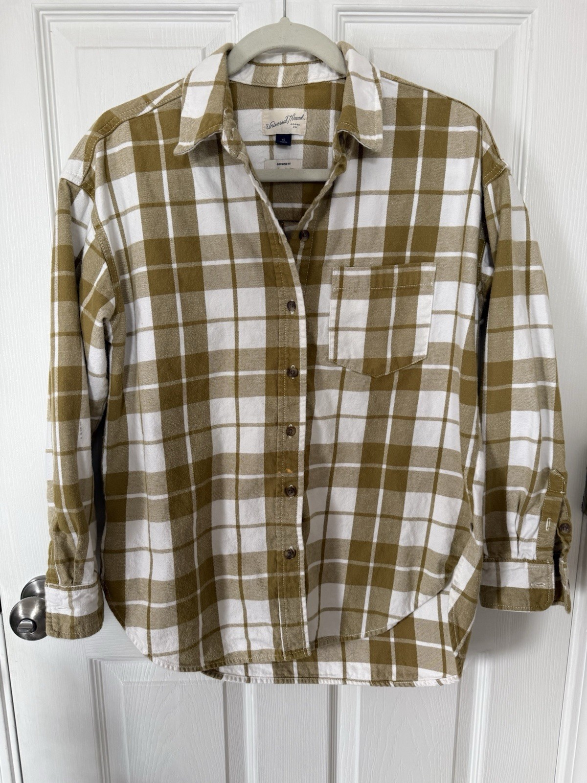 Universal Thread Mustard & White Plaid Button Front Oversize Shirt XS