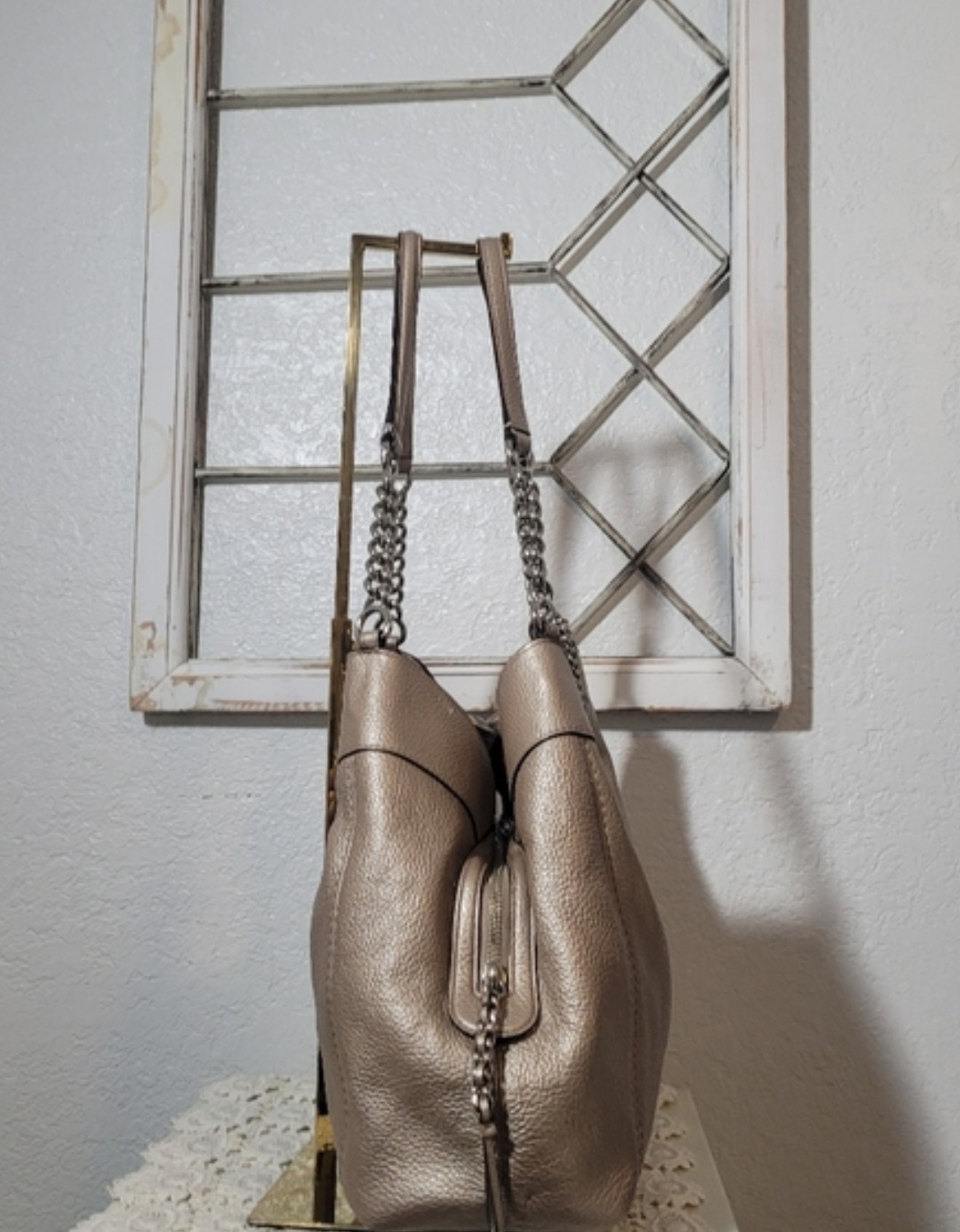 Coach F32150 Gold Champagne Lexy Triple Compartment Shoulder Bag EUC