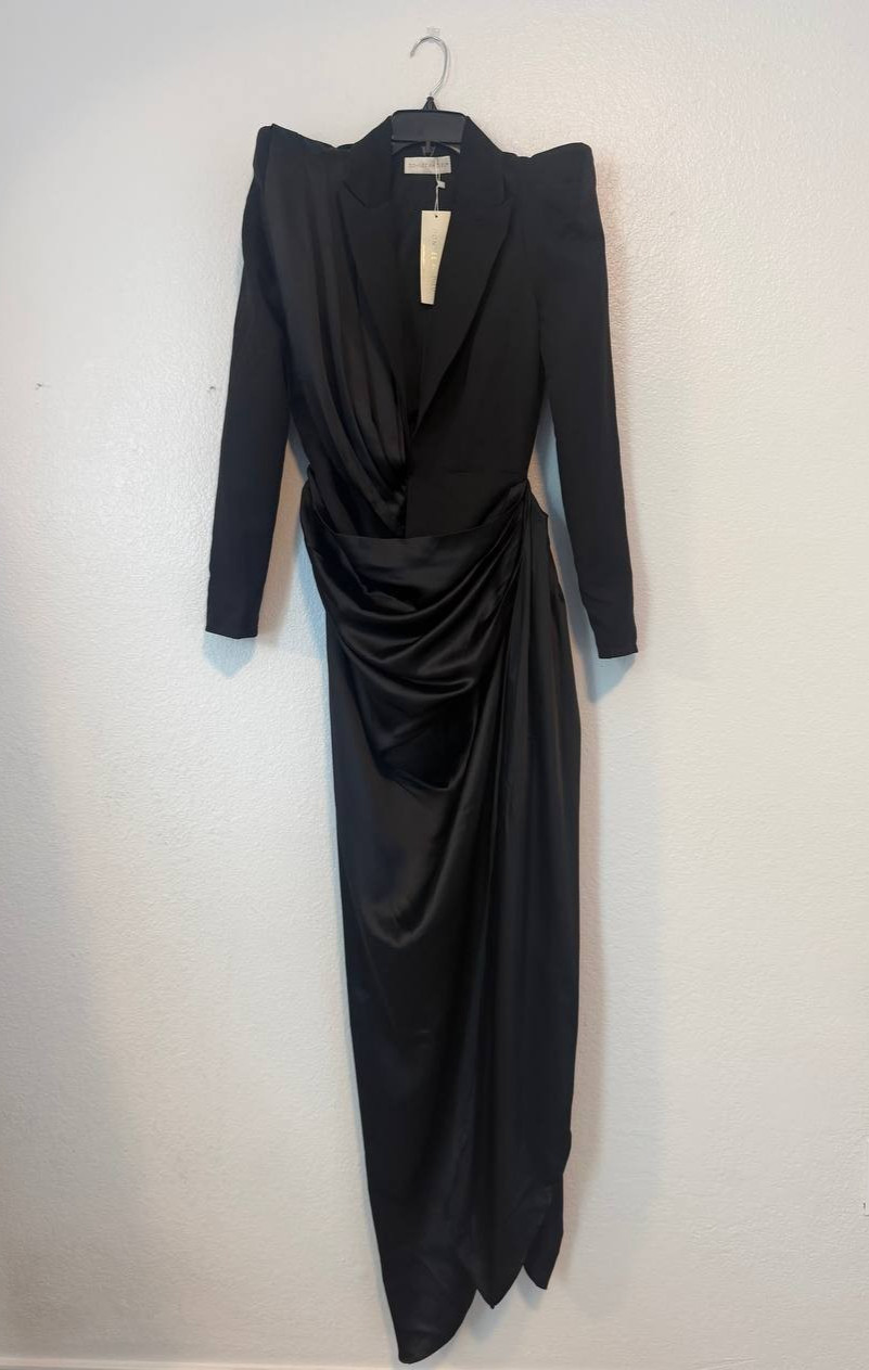 NWT Donnée Par Dieu YRIS Black Draped Blazer Maxi Dress Small