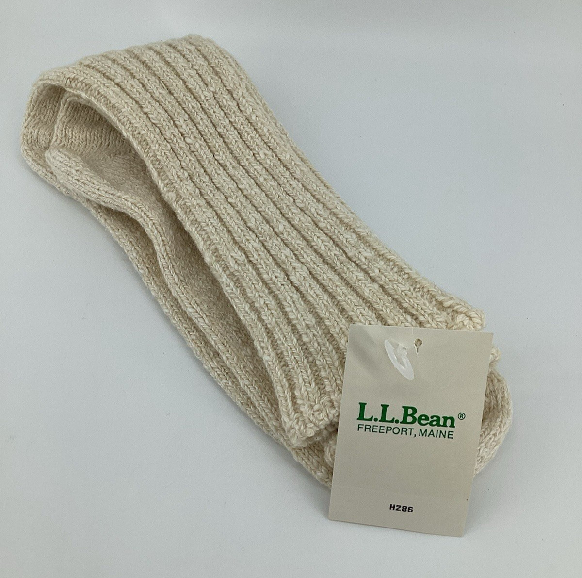 Vintage L.L. Bean Cream Wool Blend Socks Size 13-15 Made USA Stretch Rn #71341