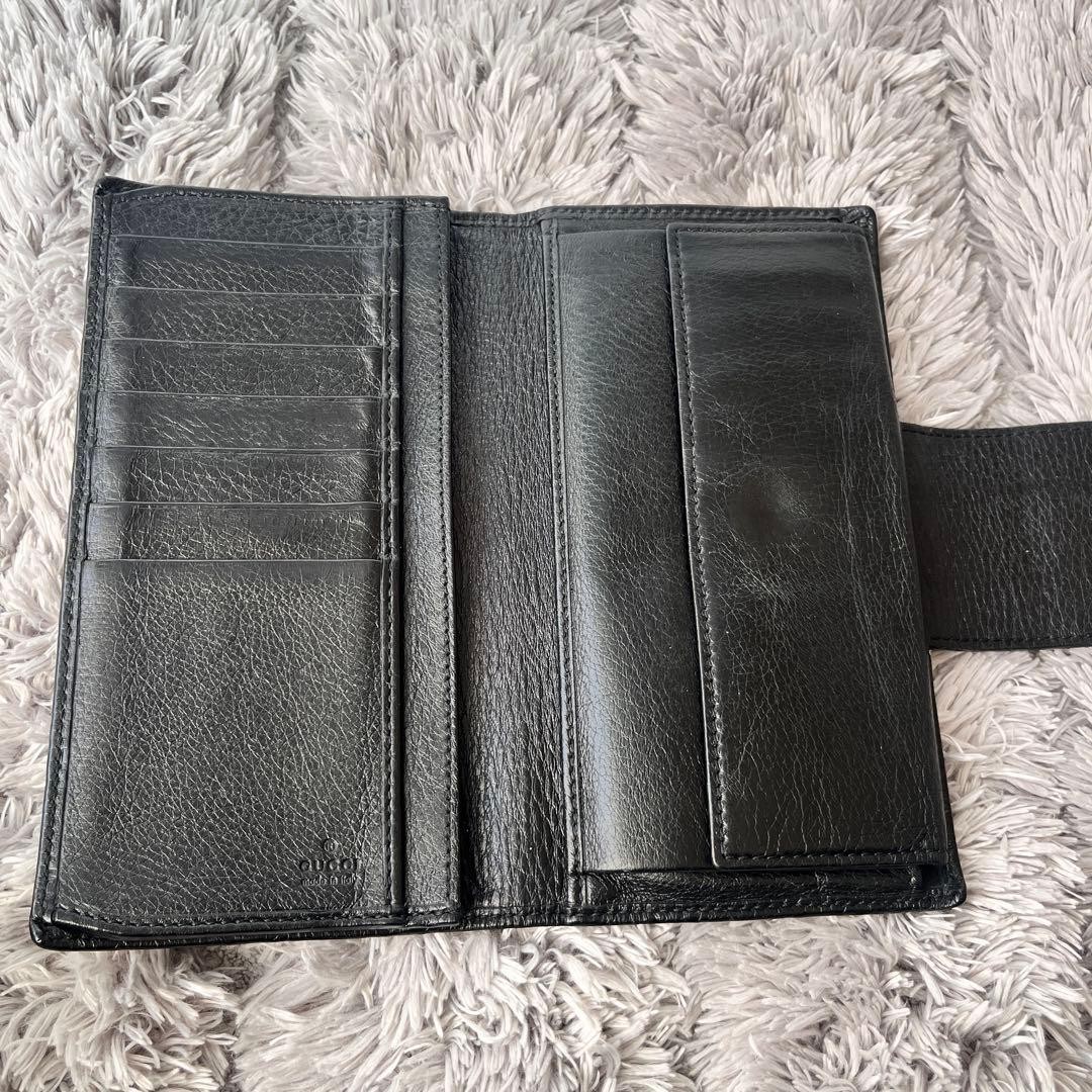 Beautiful Condition GUCCI Shima Logo Plate Gold Folding Wallet Black