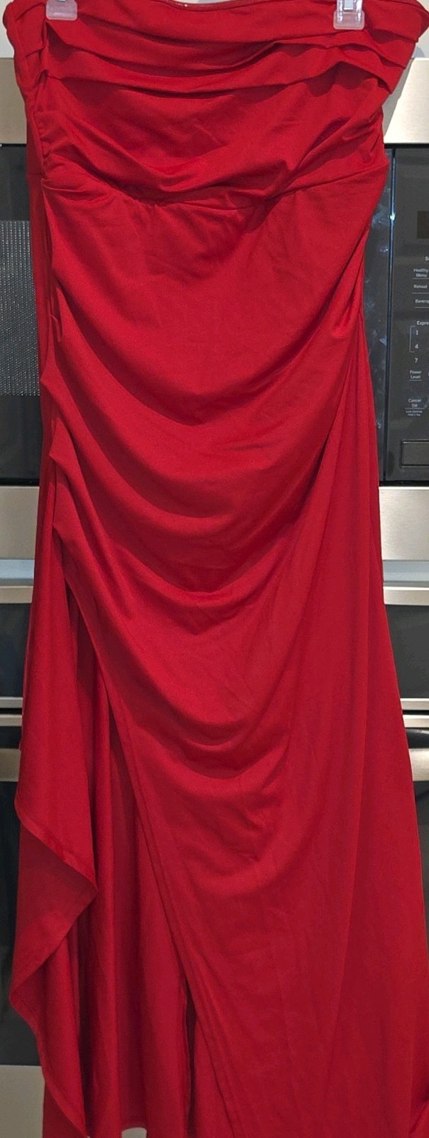Halara Red Strapless Ruched Maxi Dress Long Stretch Jersey Polyester L