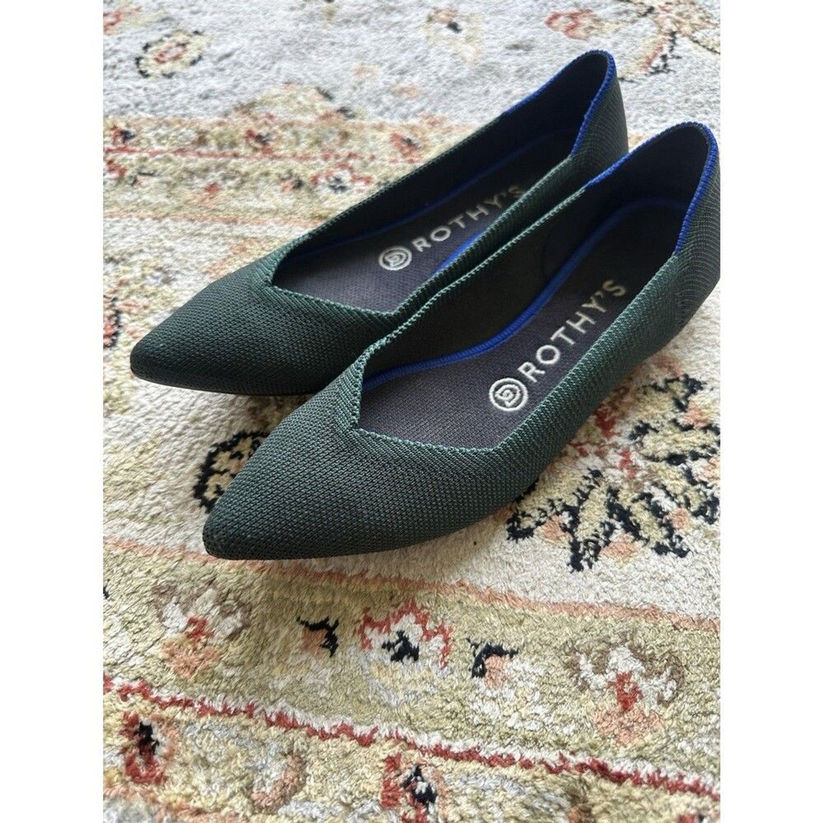 Rare Rothy’s Women’s Knit Pointed Toe Slip-On Flats Comfort Lightweight Green 7