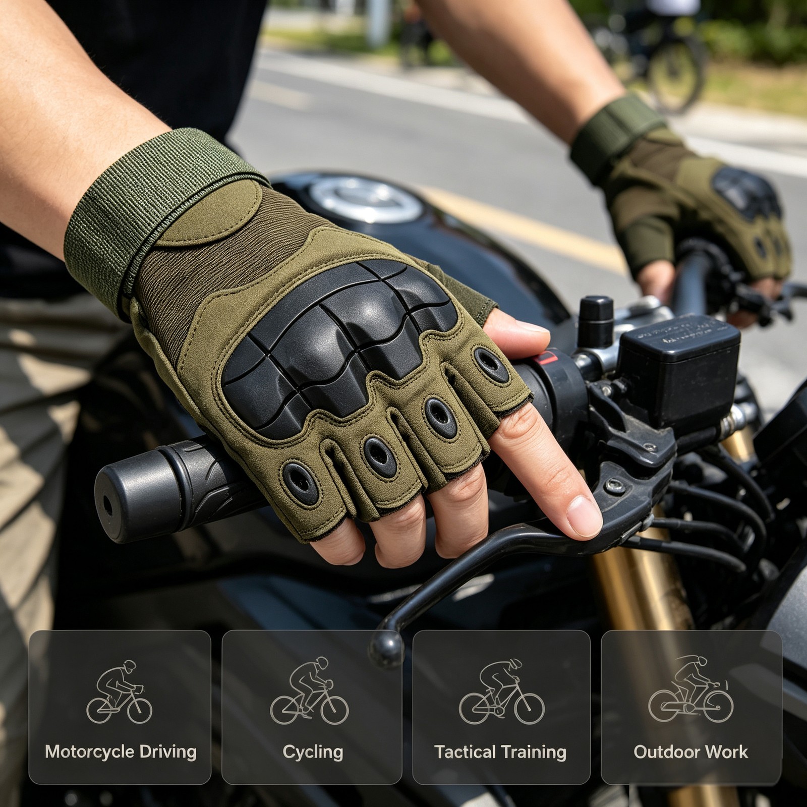 Fingerless Tactical Half-Finger Gloves for Motorcycle Driving Cycling Outdoor