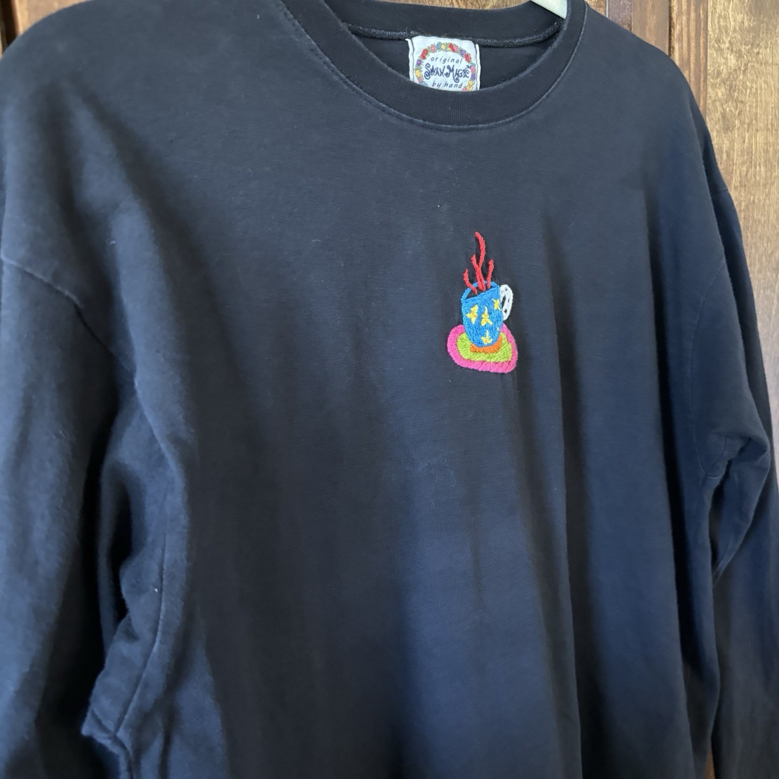 Vintage Swan Magic Hand Embroidered Long Sleeve Mug Design 100% Cotton Size M