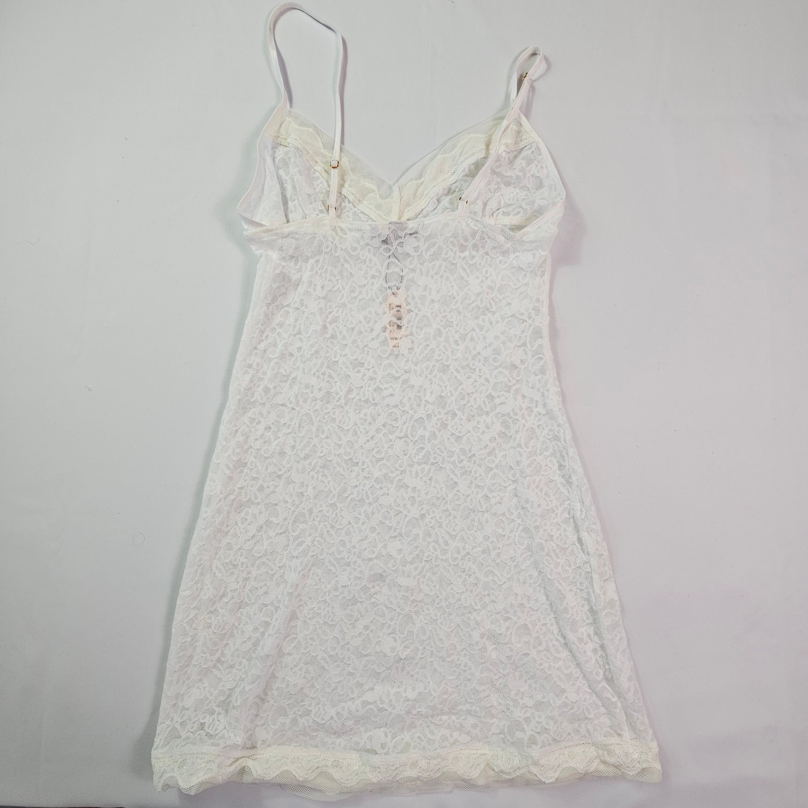 Victoria’s Secret Slip Dress Medium White Lace Sheer Mesh Chemise STAIN