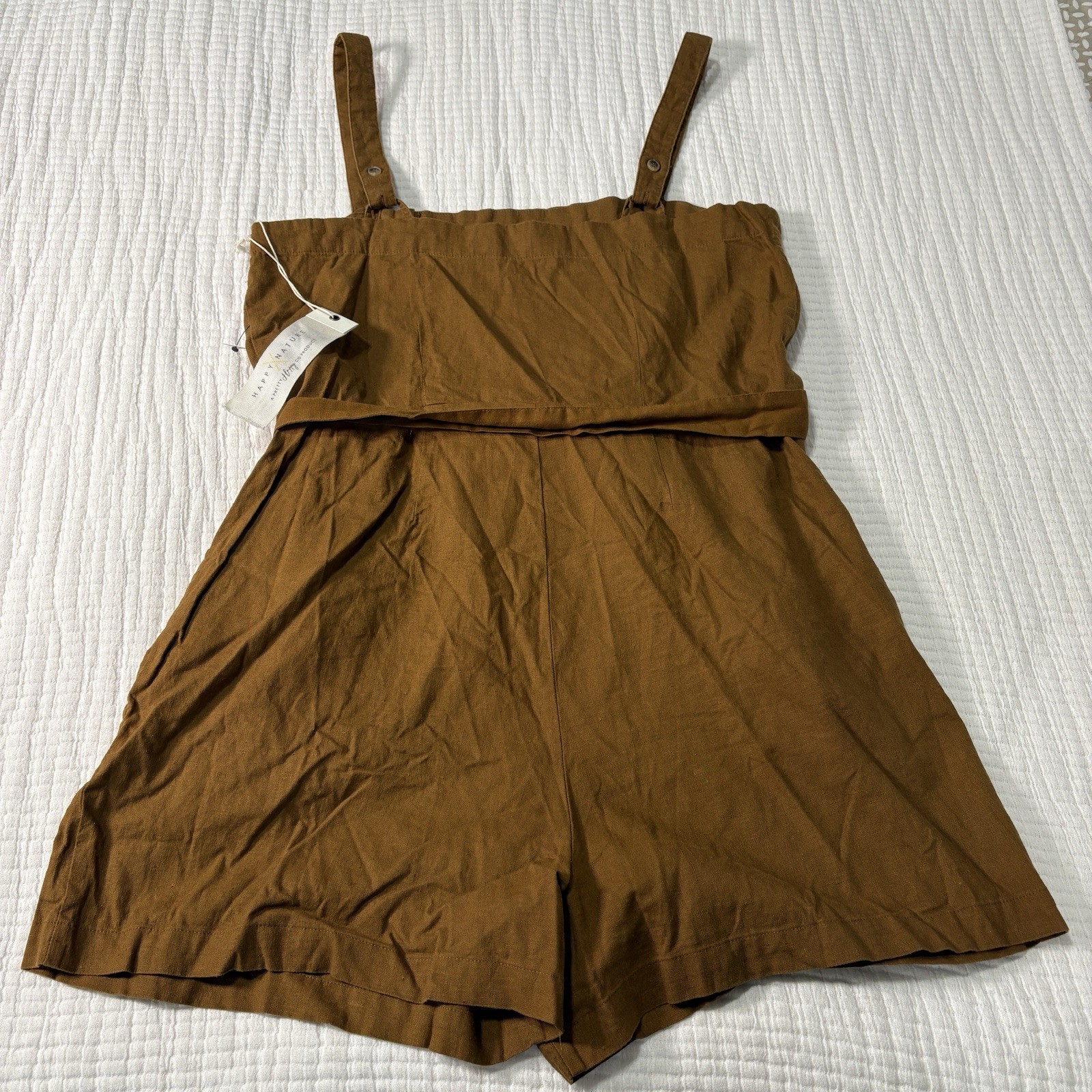 NEW Happy X Nature Linen Blend Romper Large Brown Boho Earthy Cottage Lagenlook