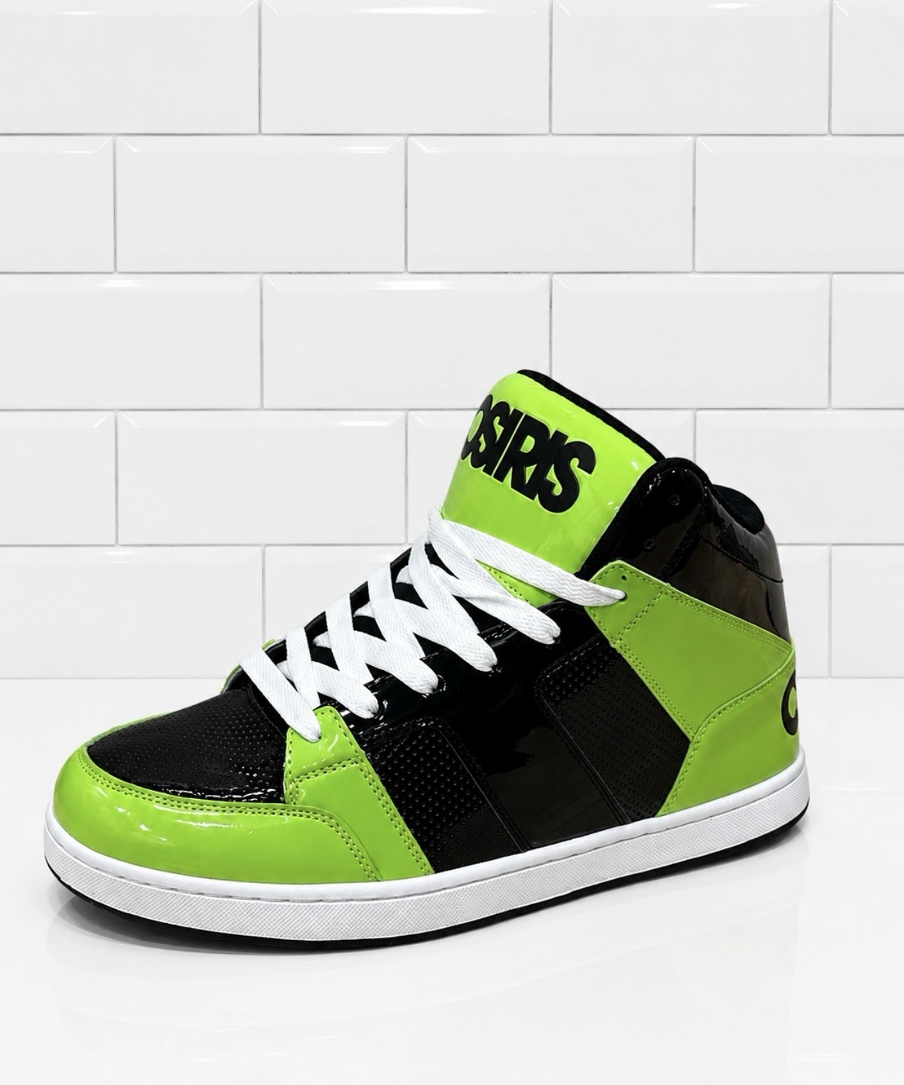 Osiris High Top Skate Shoes Mens Size 13 Black Neon Green White Sneakers