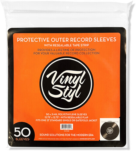 Vinyl Styl® 12 Inch Outer Record Sleeves – Resealable Flap – 50 Count (Clear) [N