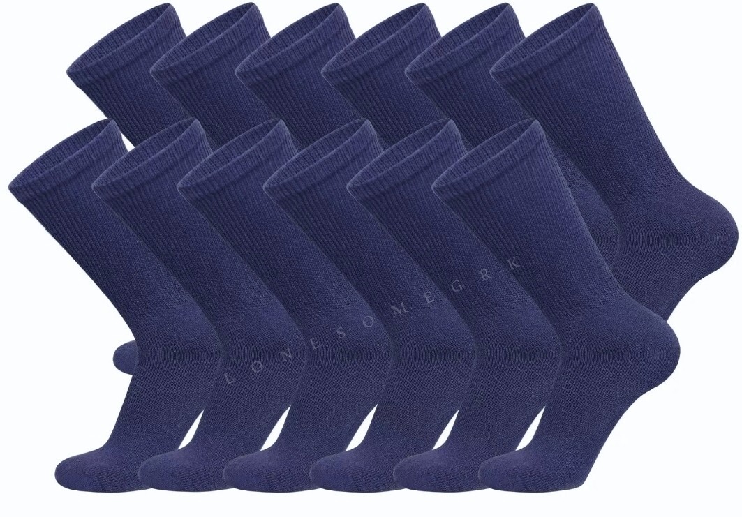 12 Pairs Mens Physicians Choice US Made VENTILATED Diabetic Navy Blue Crew Socks