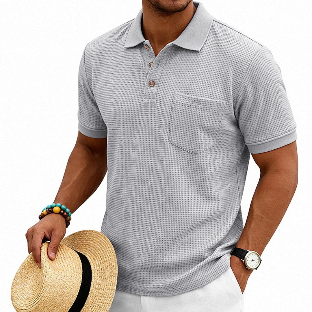 Versatile Waffle Knit Polo Shirt For Commute & Daily Casual