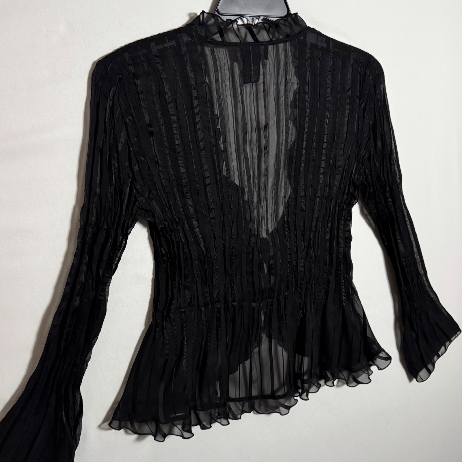 Y2K Vintage Sheer Black Tie Front Cardigan Top Size L Whimsy Fairy Goth Witch