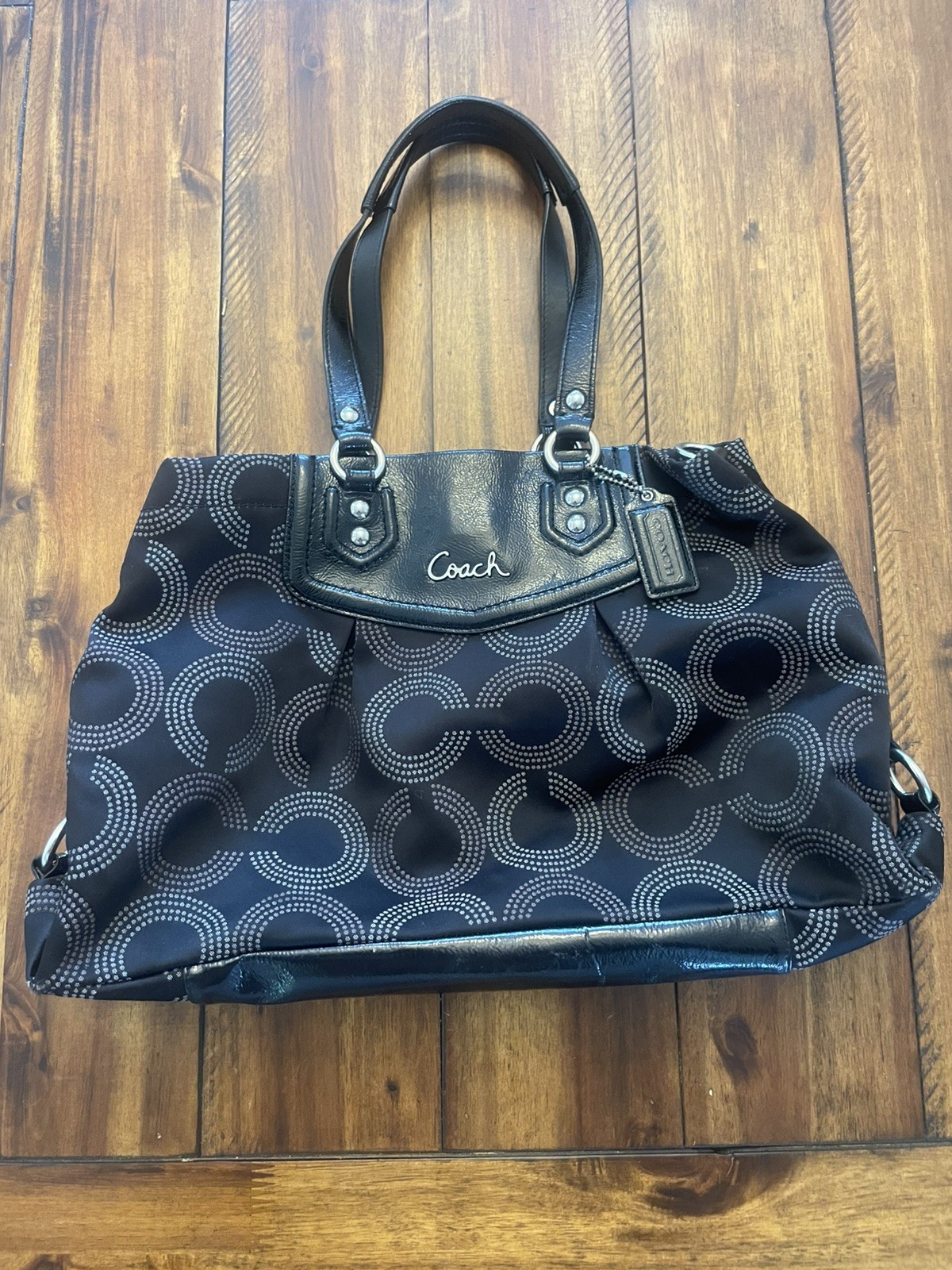 Coach Ashley Dotted Op Art Carryall Shoulder Bag F20049 black excellent