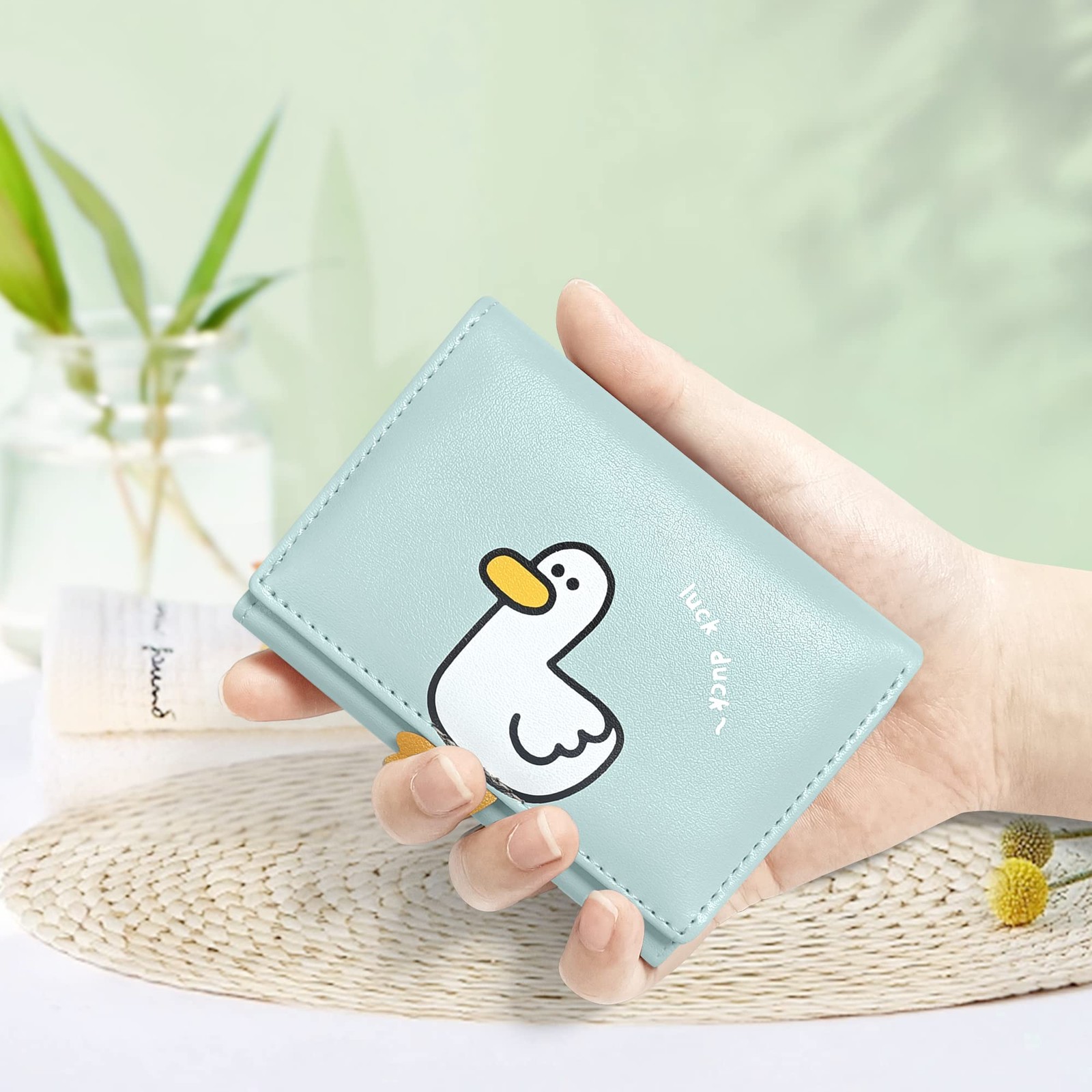 SNCCJ Cute Wallets for Teen 4.1 x 3.1 x 0.6 inches, 3D Duck Pattern Blue