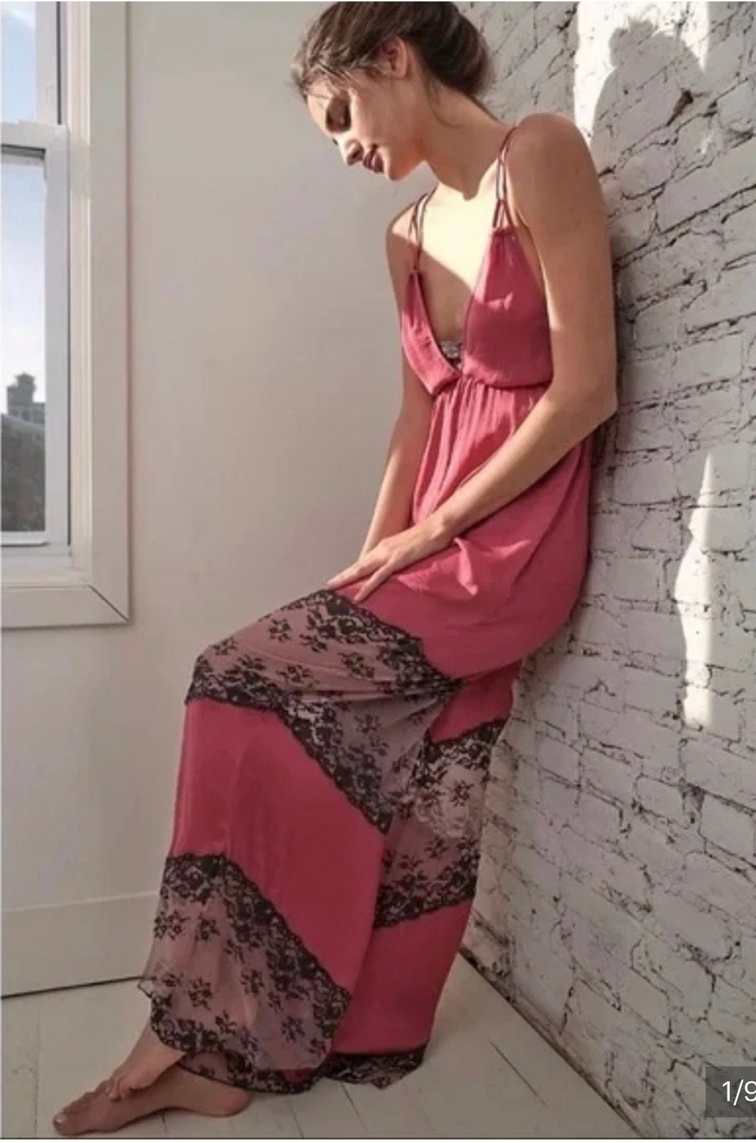 Free People Intimately Fuchsia Palm Beach Halter Jumpsuit with Lace Insets