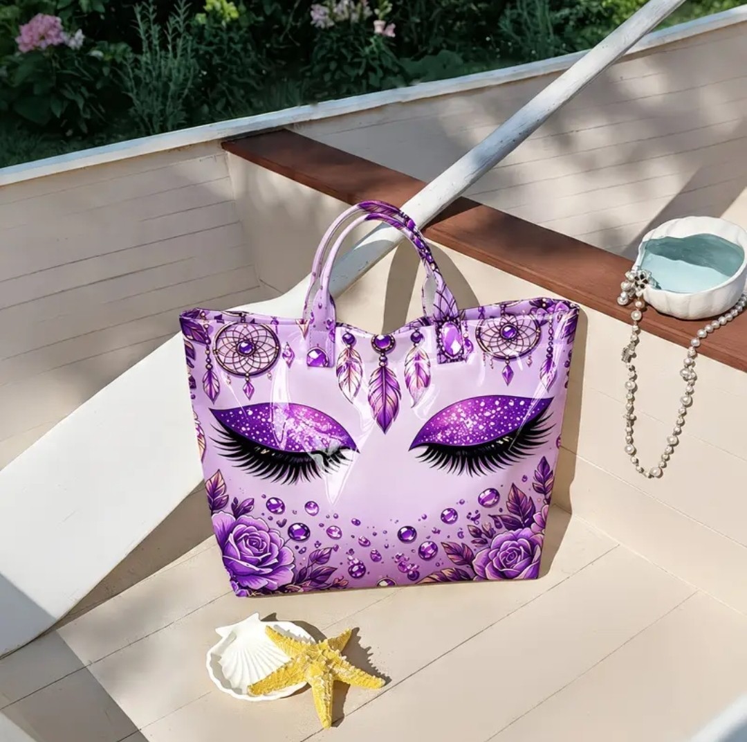 Women’s Purple Glamour Jewled Bobo Print Rectangle Tote Bag