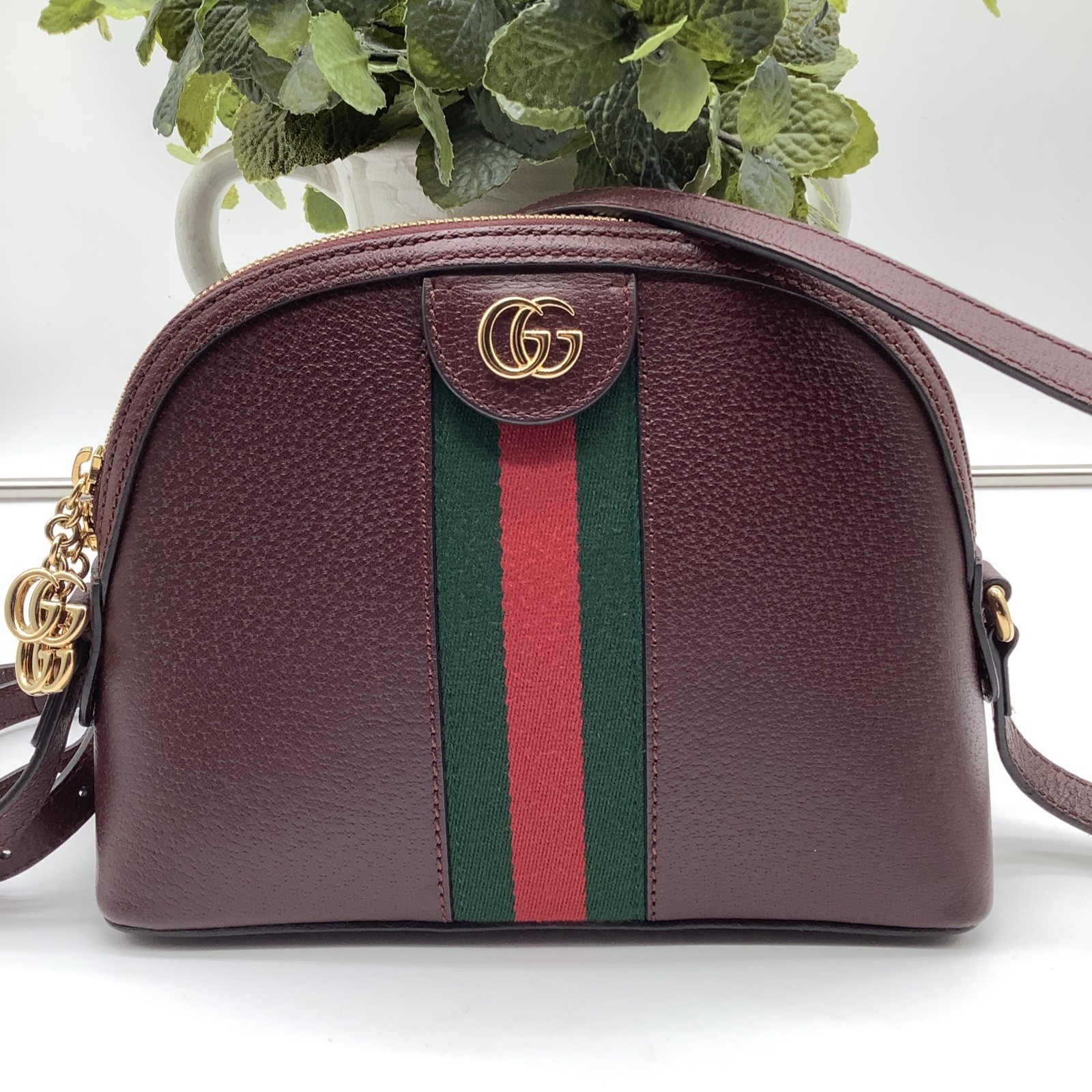 GUCCI Ophidia Dome Small Gold Maroon Leather Shoulder Bag Handbag Purse