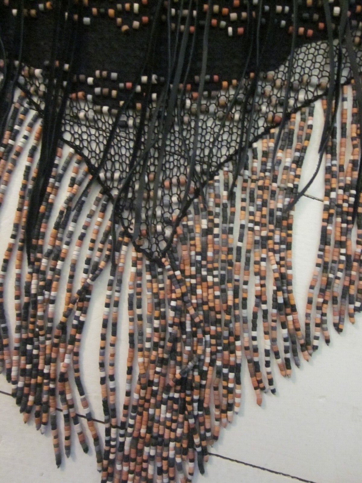  Hand Made Beaded Mesh and Leather Fringe 56″ Hip/ Shoulder Scarf