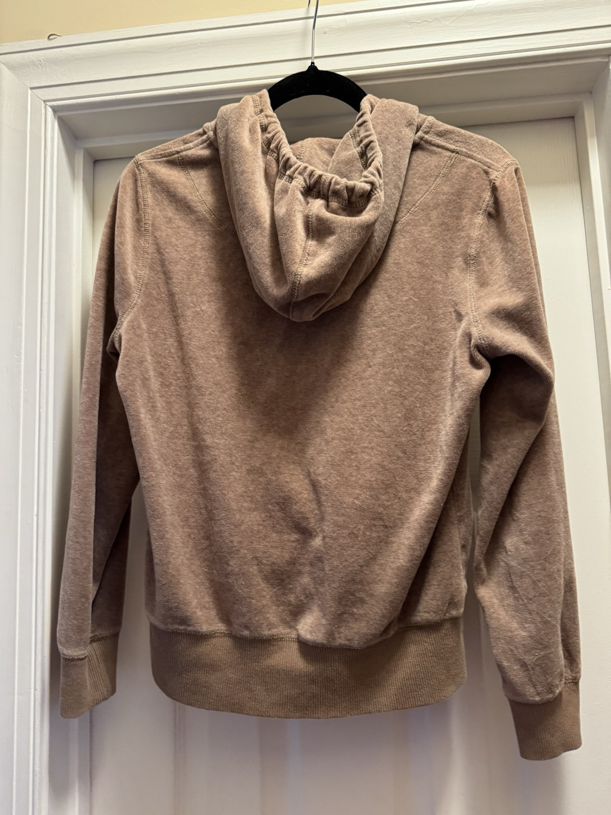 Calvin Klein Womens Velour Hoodie M Brown Rhinestone Logo Zip Up Jacket Soft