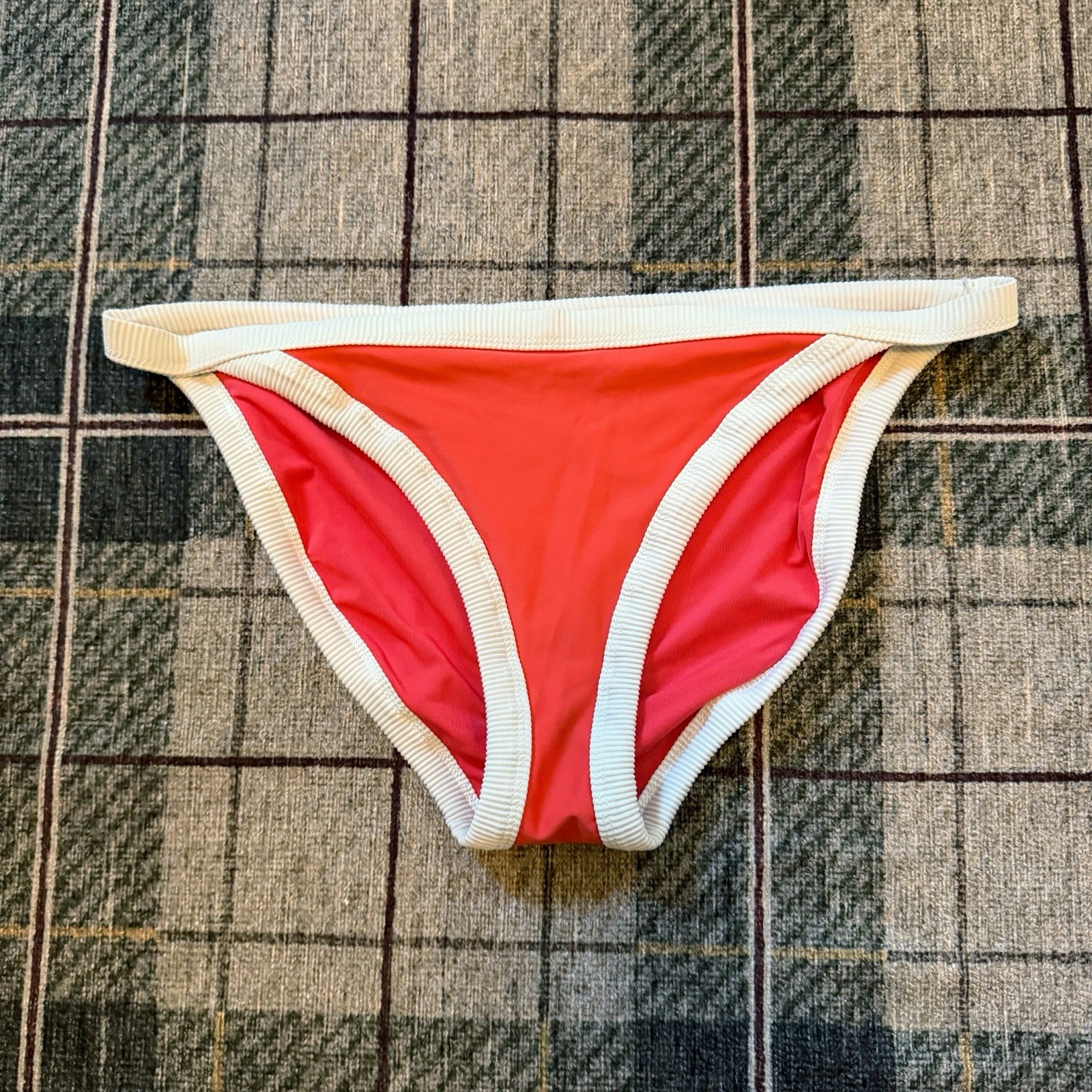 aerie “Pop” coral red bikini bottom with white trim