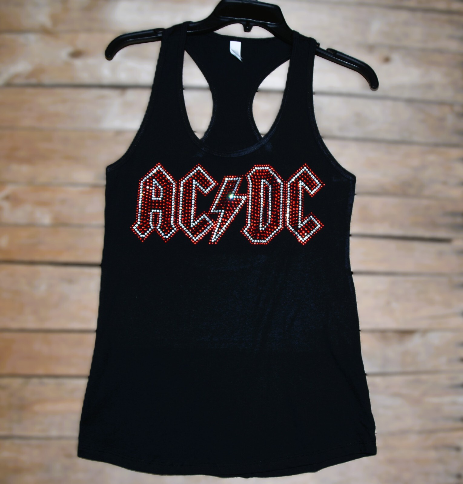ACDC rhinestone bling racer back tank top XS, S, M, L, XL, 2X AC/DC clear