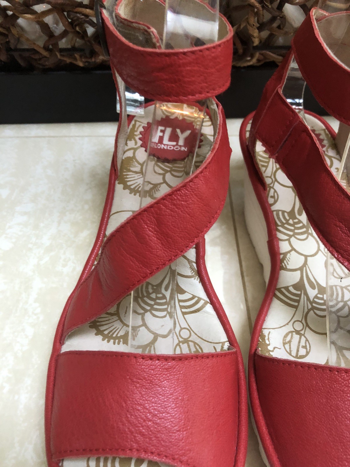 Fly London Yesk Ankle Wrap Sandals EU 40 US 9/9.5 Red Leather Women’s EUC‼️