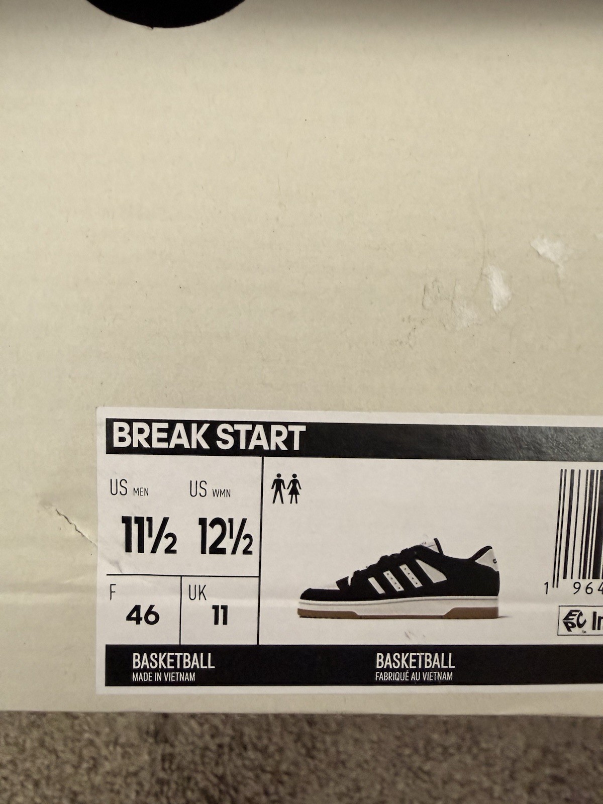 adidas Break Start Low Top Lace-Up Basketball Sneakers Black White Gum Rubber