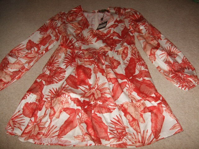 BIBA new with tags orange palm print skater dress RRP £95 long sleeves 10