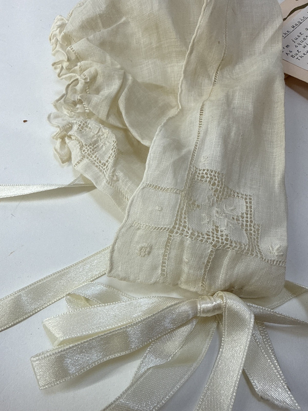 Vintage Baby Christening Bonnet Magic Hanky Wedding Heirloom Linen Lace