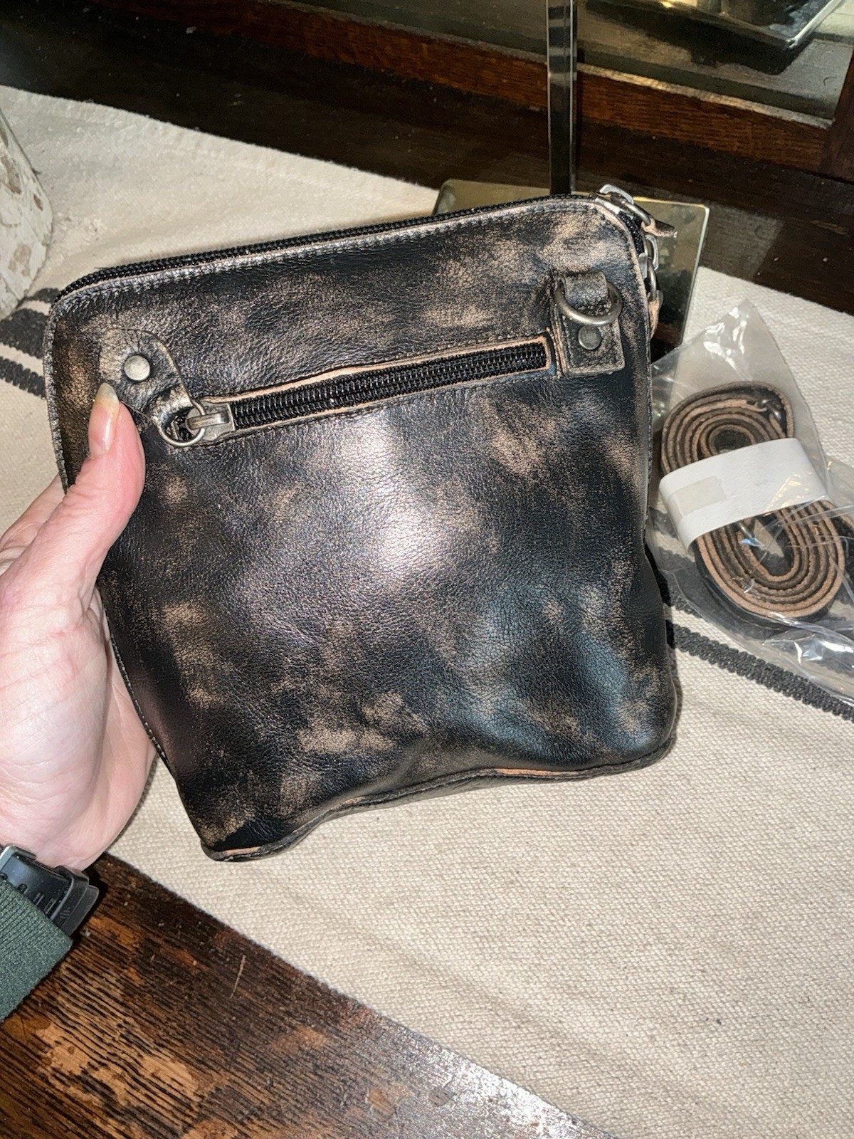 NWT Bed Stu Leather Ventura Crossbody Clutch Bag Black Hand Wash Retail $155