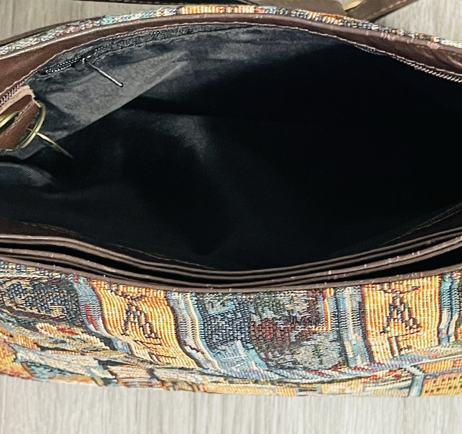 Vintage Sas Needlepoint Tapestry Shoulder Bag Purse Cafe Scene Boho Western