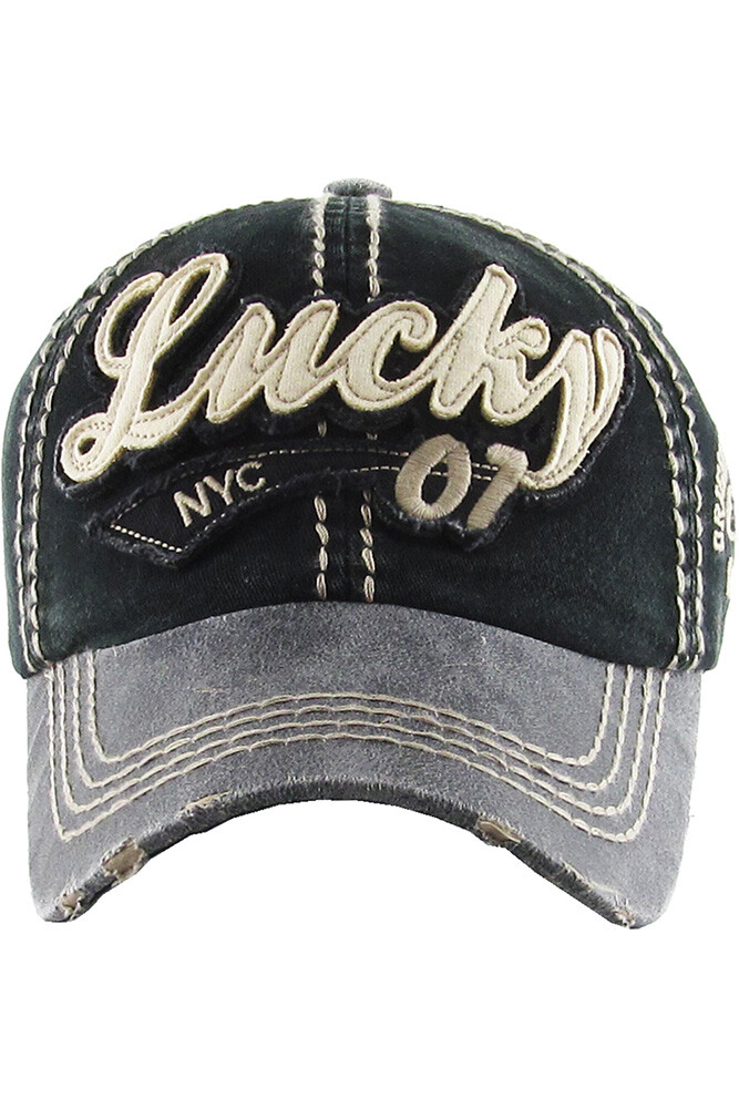 KBETHOS Unisex Lucky Vintage Cotton Washed Distressed Stitch Baseball Cap Hat
