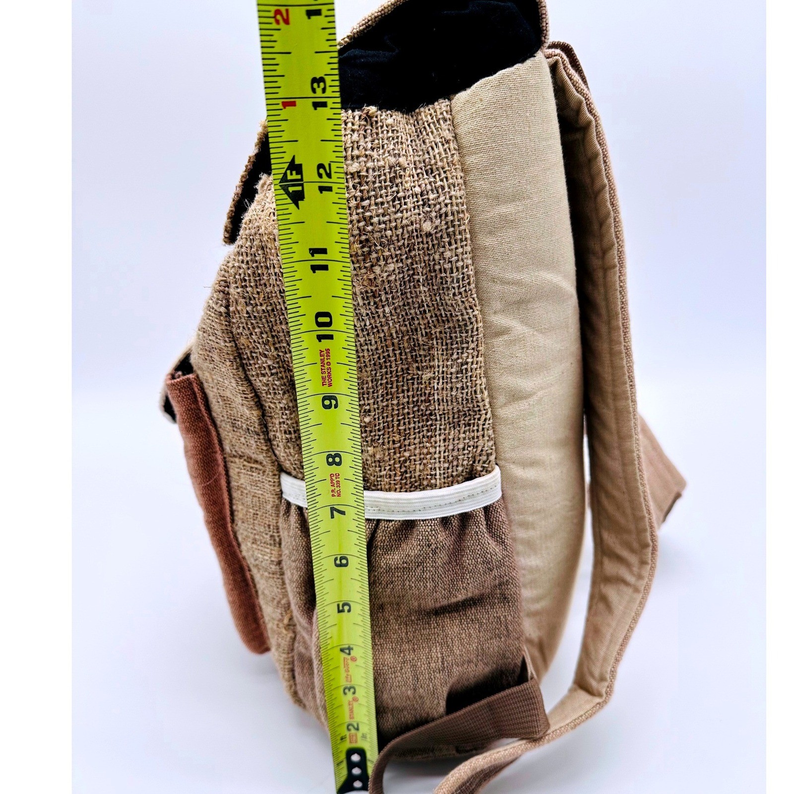 Boho Hemp Jute Backpack Brown Tan Striped Woven Hippie Rucksack Small Medium