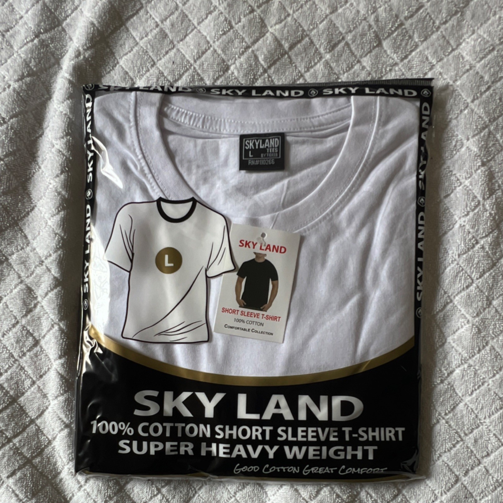 Sky Land Men’s L Heavyweight 100% Cotton White Jersey Short Sleeve T-Shirt