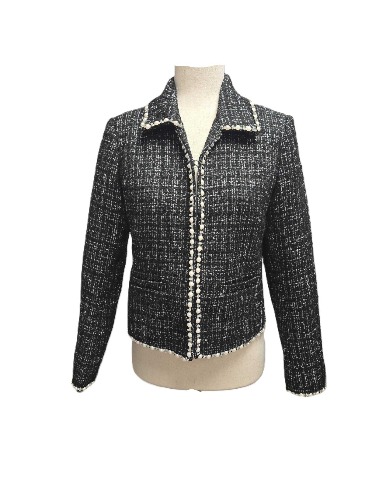 Pearl-Crystal Tweed Blazer Black, Sample, Size S The Noli Shop